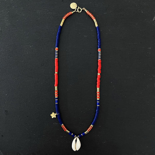 שרשרת זהב כחול ואדום- באלי