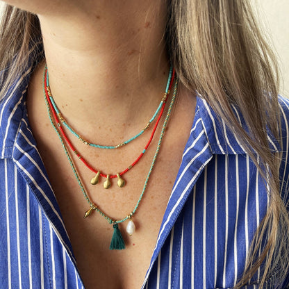 שרשרת פנינה זהב וטורקיז- הוואי