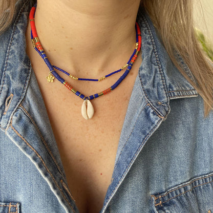 שרשרת זהב כחול ואדום- באלי