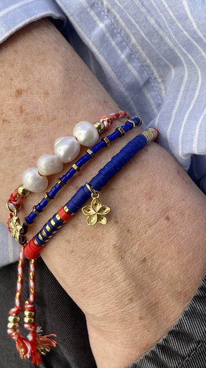 צמיד פנינים חוט אדום זהב- הוואי