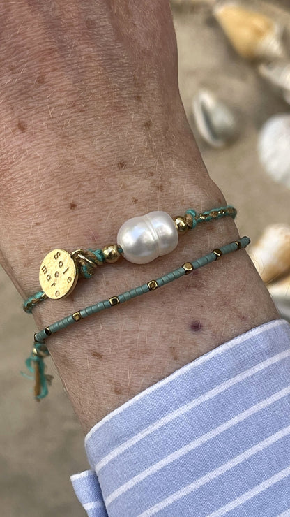 צמיד פנינה חוט טורקיז זהב- הוואי