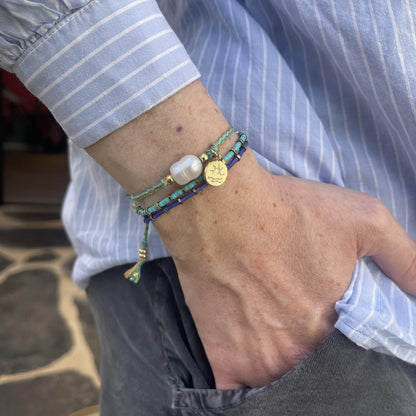 צמיד פנינה חוט טורקיז זהב- הוואי