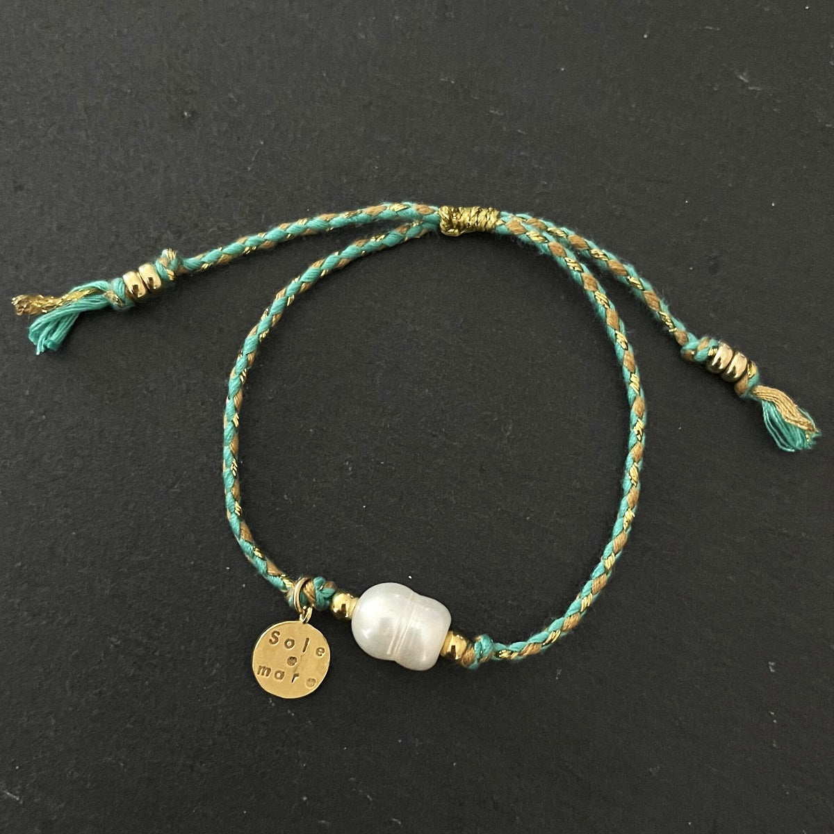צמיד פנינה חוט טורקיז זהב- הוואי